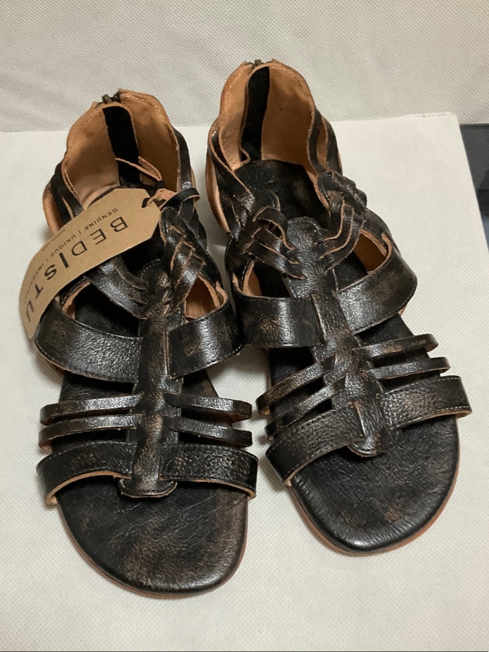 BED|STU Black Braided Leather Gladiator Sandals New